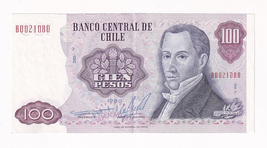 Чили Банкнота 100 эскудо 1980 Редкая XF/XF- (39047)