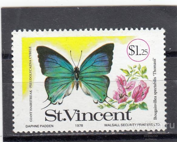 ST. VINCENT  ВИНСЕНТ   Фауна Бабочки № 498  1978  Сост* Наклейка!!