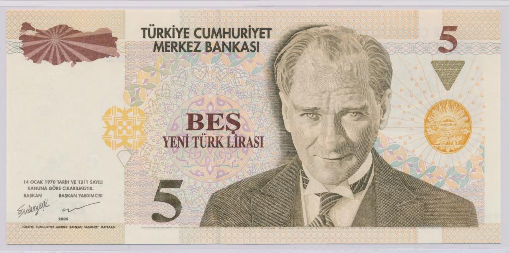 Турция 5 лир 2005 UNC Р-217