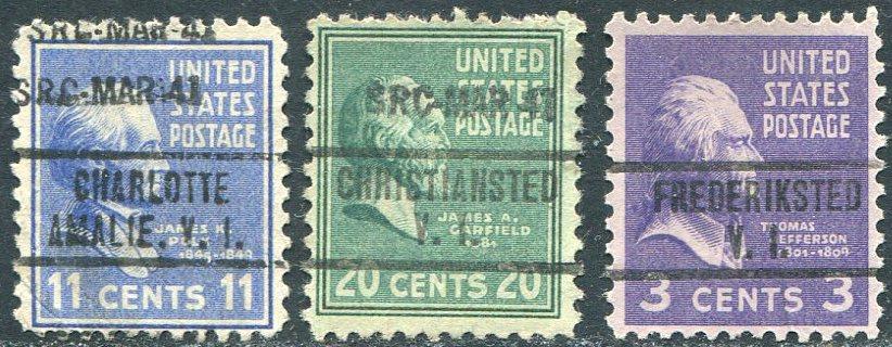 США 1940-е Виргинские острова (бывшая Датская Вест-Индия) надпечатки (предварительные гашения)