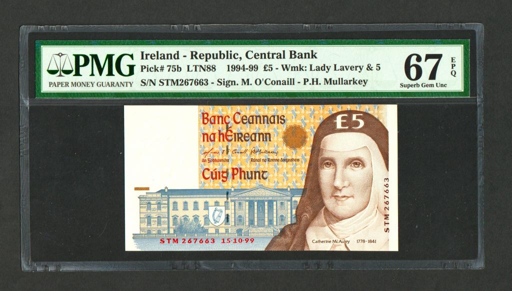 Ирландия 5 фунтов 1999 PMG 67 EPQ Superb GEM UNC!