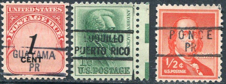 США 1960-е Пуэрто-Рико GUAYAMA, LUQUILLO, PONCE надпечатки (предварительные гашения) Puerto Rico