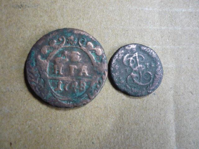 Царская медь 2 штуки . Денга 1748 . Полушка 1771 гг