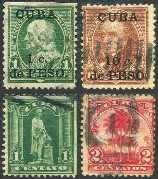 Куба 1899 первая американская оккупация США надпечатки + Колумб + пальмы (4)