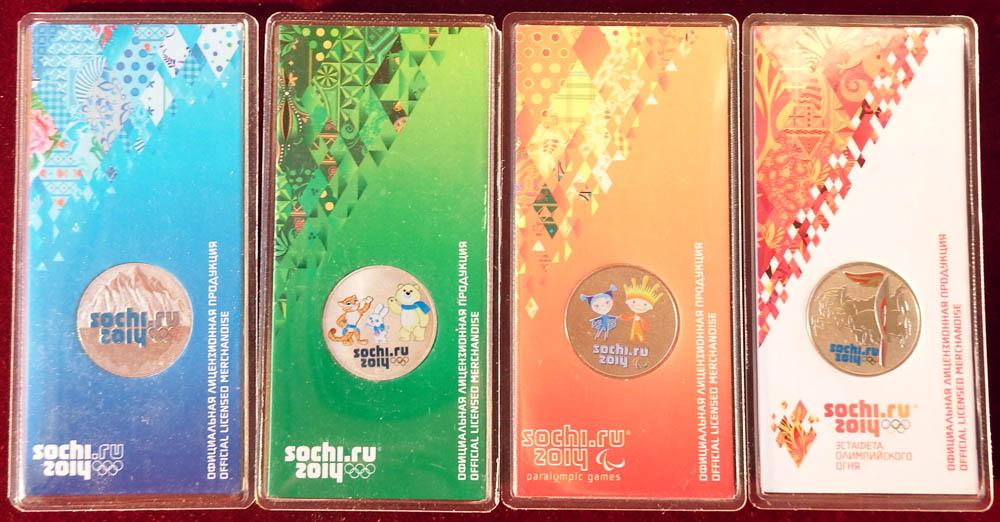 Россия 25 рублей 2014 Сочи цветные UNC 4 монеты