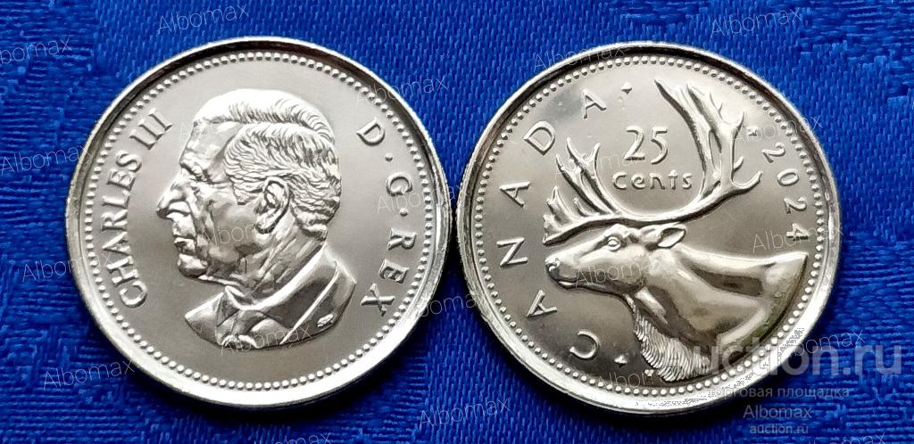 Канада 25 центов 2024г UNC Лось, Олень, Король Карл III