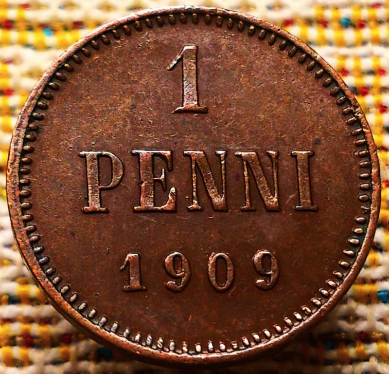 1  ПЕННИ  1909 г.  РУССКАЯ  ФИНЛЯНДИЯ .  ОТЛИЧНОЕ  СОСТОЯНИЕ .  ОРИГИНАЛ .  № 3