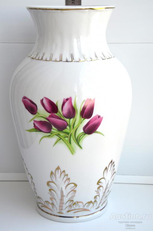 Фарфоровая ваза Тюльпаны. Вербилки. Большая! 32 см. Цветы интерьер