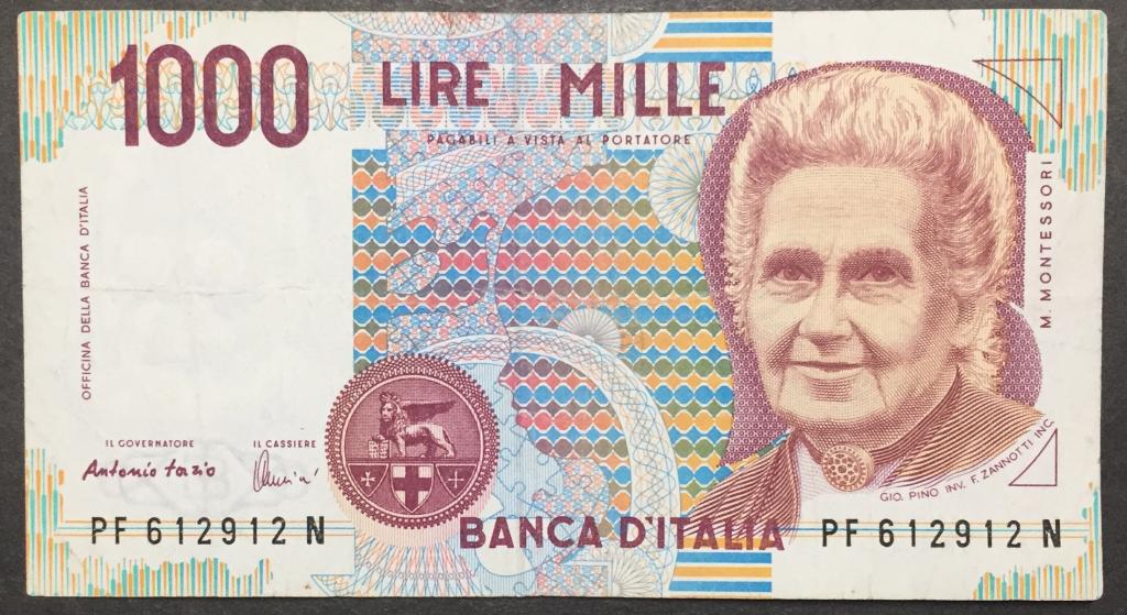 1000 лир 1990 год PF 612912 N Италия подписи Fazio & Amici.