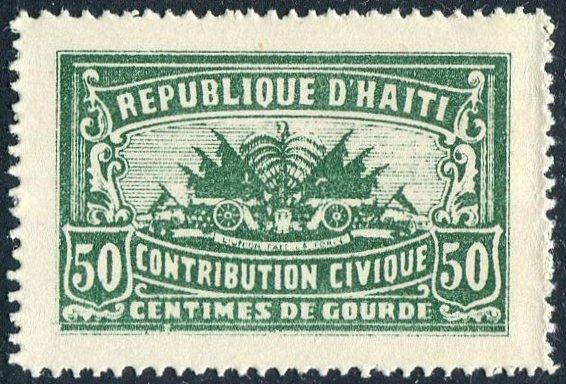 Гаити 1920-е фискальная 50 c. (*) герб CONTRIBUTION CIVIQUE непочтовая