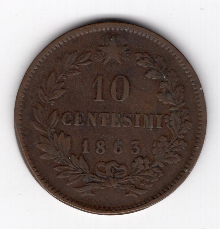 10 чентезимо - Италия - 1863 - Виктор Эммануил II - KM#11.2