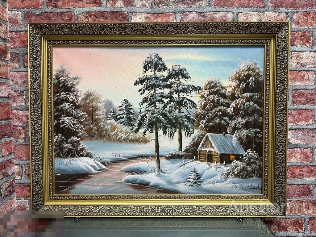 Картина &quot;Зимний пейзаж&quot;. Холст, масло, деревянная рама. Зайцева Н. 