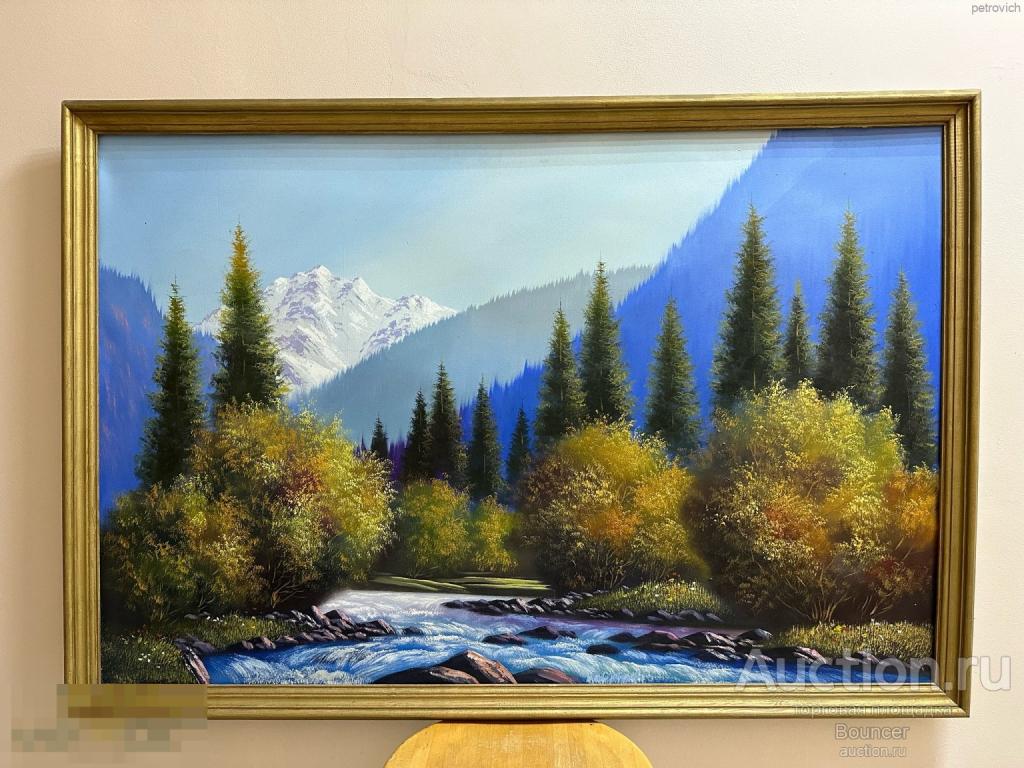 Картина "Горный пейзаж". Холст, масло, деревянная рама. Исаков М. 2007 год