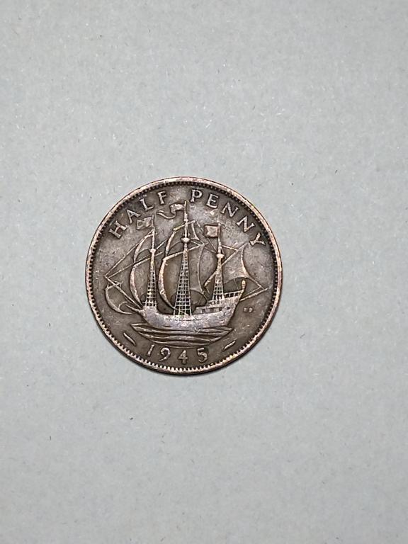 Великобритания. 1/2 пенни 1945 год. Георг VI.