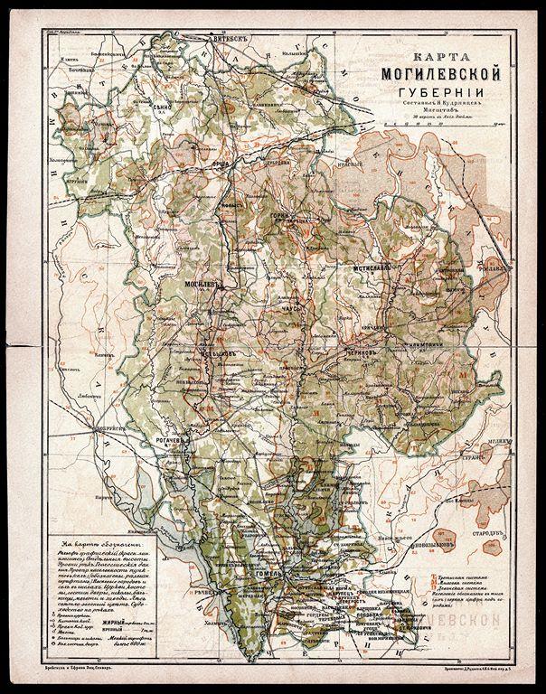 Хромолитография гравюра Карта Могилевской губернии на Русском изд. СПБ 1896 год..ориг.