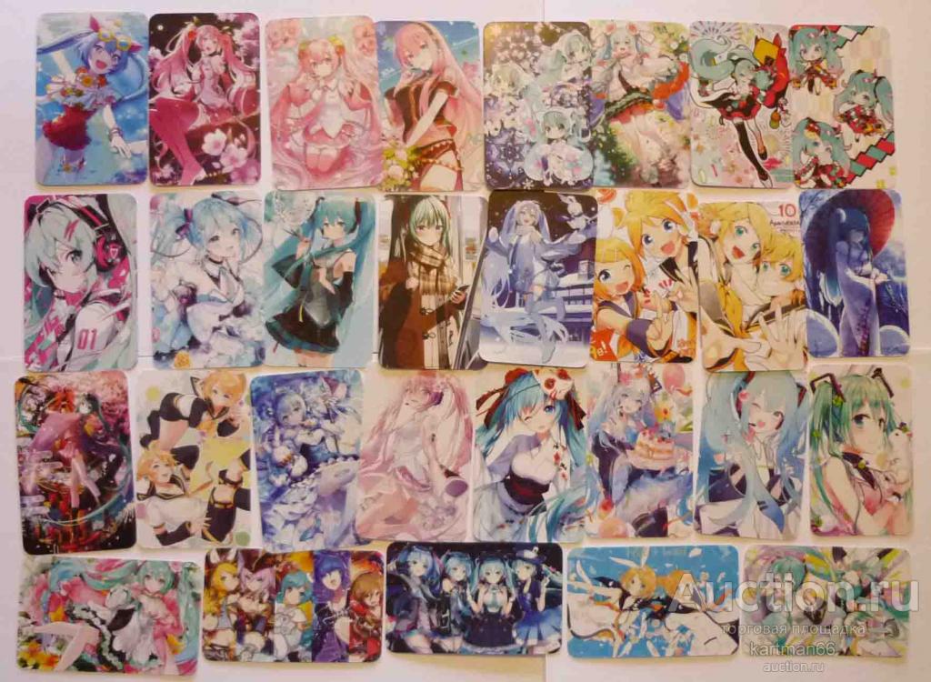 КОЛЛЕКЦИОННЫЕ ГОЛОГРАФИЧЕСКИЕ КАРТОЧКИ ,  HATSUNE MIKU , ХАЦУНЭ МИКУ  60 ШТ + 32 НАКЛЕЙКИ