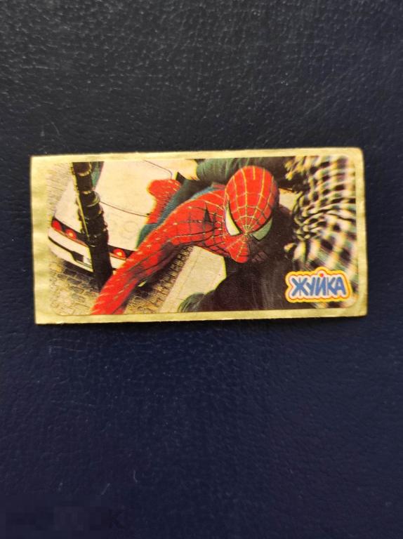 Вкладыш  НАКЛЕЙКА  Человек-Паук  ЖУЙКА  spider man  фильм  комиксы жвачка  фантик  РЕДКАЯ 