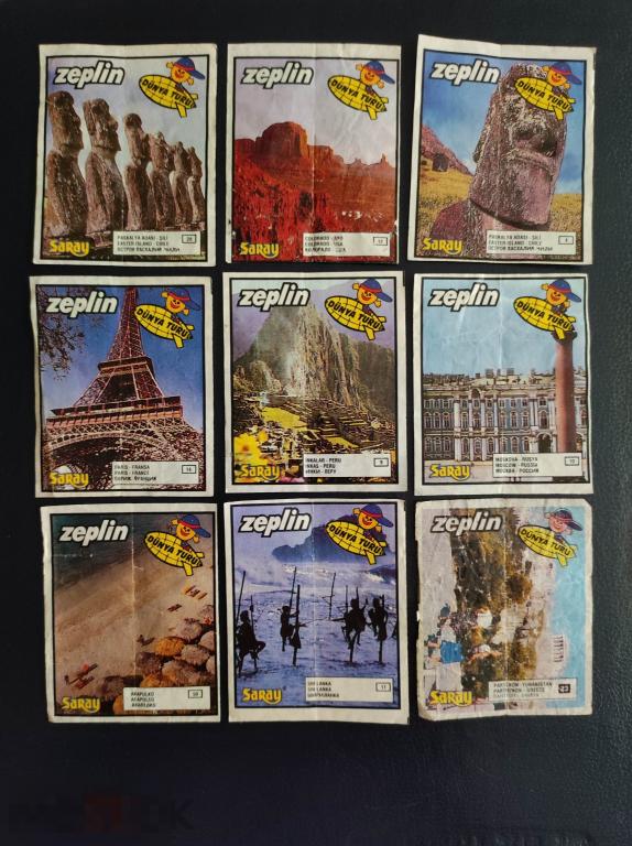 Вкладыш SARAY  ZEPLIN    9 штук  Dunya  Turu   жвачка фантик жевательная резинка  РЕДКИЙ 