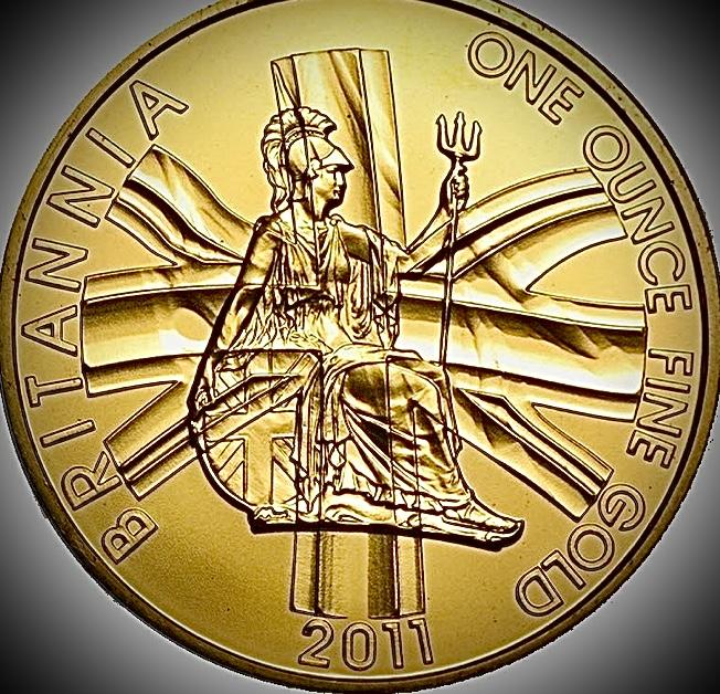 Британия с флагом 2011г. 100 фунтов ПРУФ. 1 oz.
