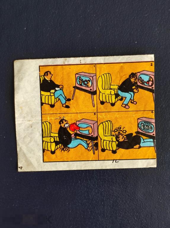 Вкладыш от жвачки телевизор бокс боксёр нокаут  комикс  жвачка фантик РЕДКИЙ 