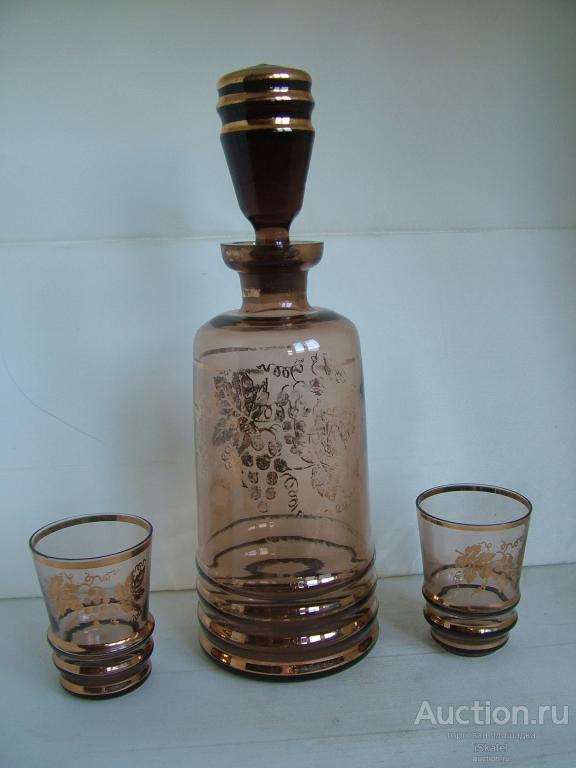 графин + 2 стакана ВИНОГРАД Лоза. Тет-а-Тет. Чехия. 1940-50е