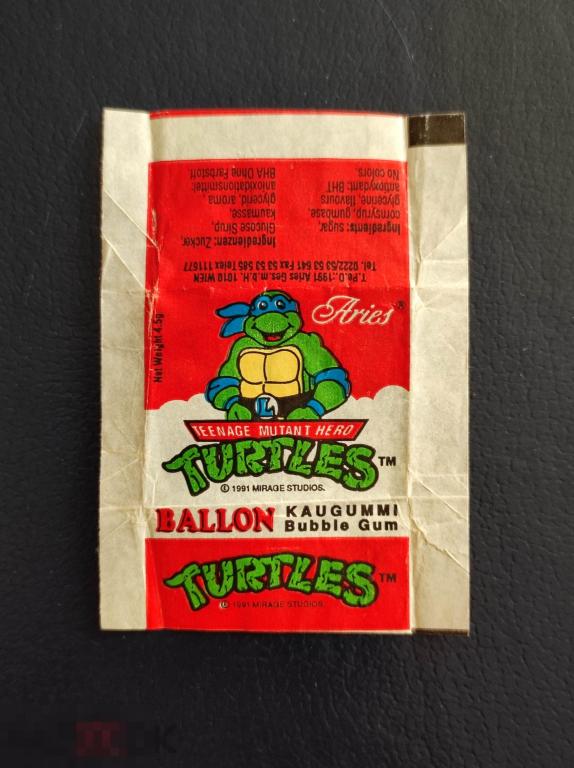 Обёртка  от жвачки   TURTLES  BALLON  Aries 1991  ниндзя-черепашки жвачка  этикетка  обертка  фантик 