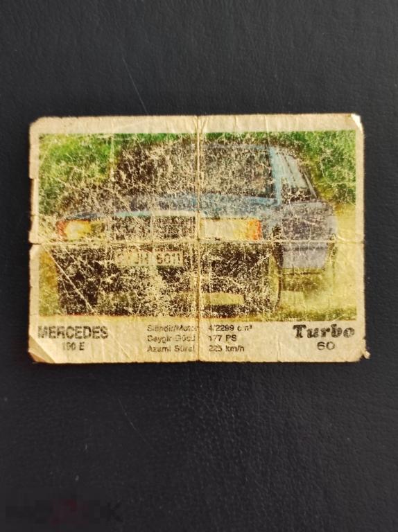 Вкладыш Turbo kent N° 60  Mercedes Турбо bubble gum авто автомобиль машина фантик 
