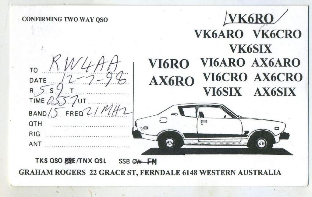 Карточка радиообмена QSL - Австралия, Ферндейл 1998 год  (РК-27)-27