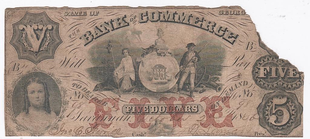 США 5 долларов 1836 Джорджия Банк Коммерц редк RR
