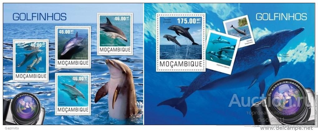 Мозамбик 2014 Дельфины Морская фауна моря к/б+бл**