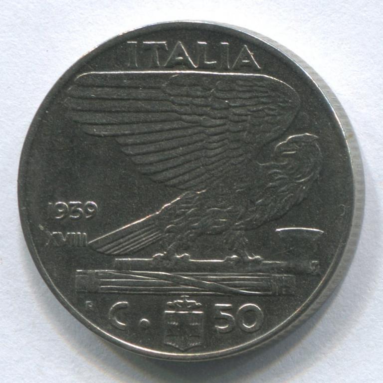 ИТАЛИЯ 50 ЧЕНТЕЗИМО 1939(XVII)не магнитная XF
