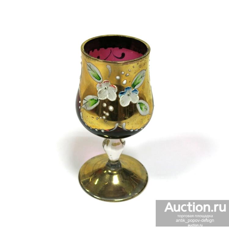 Бокал BOHEMIA из розового стекла с лепкой смальтой, ЧССР, 1970-80-е гг.