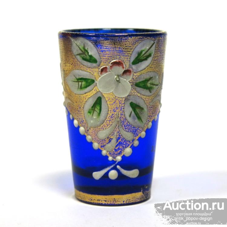 Стопка BOHEMIA из синего стекла с лепкой смальтой, ЧССР, 1970-80-е гг.