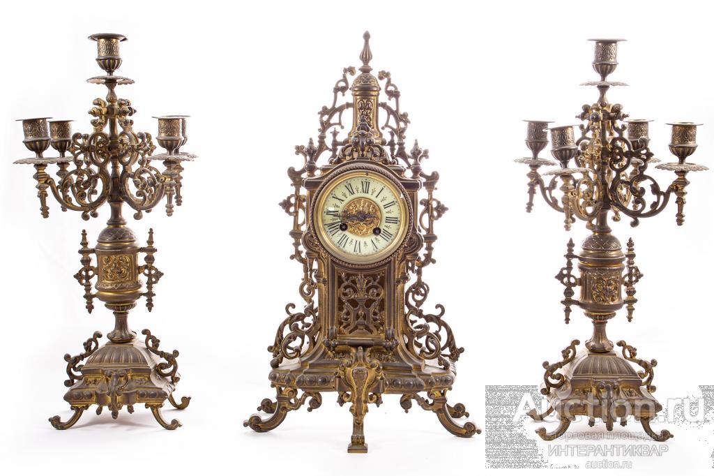 Часы с канделябрами винтажные 8AС031