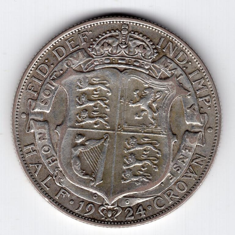 1/2 кроны - Великобритания - 1924 - Георг V - серебро 500 - KM#818.2