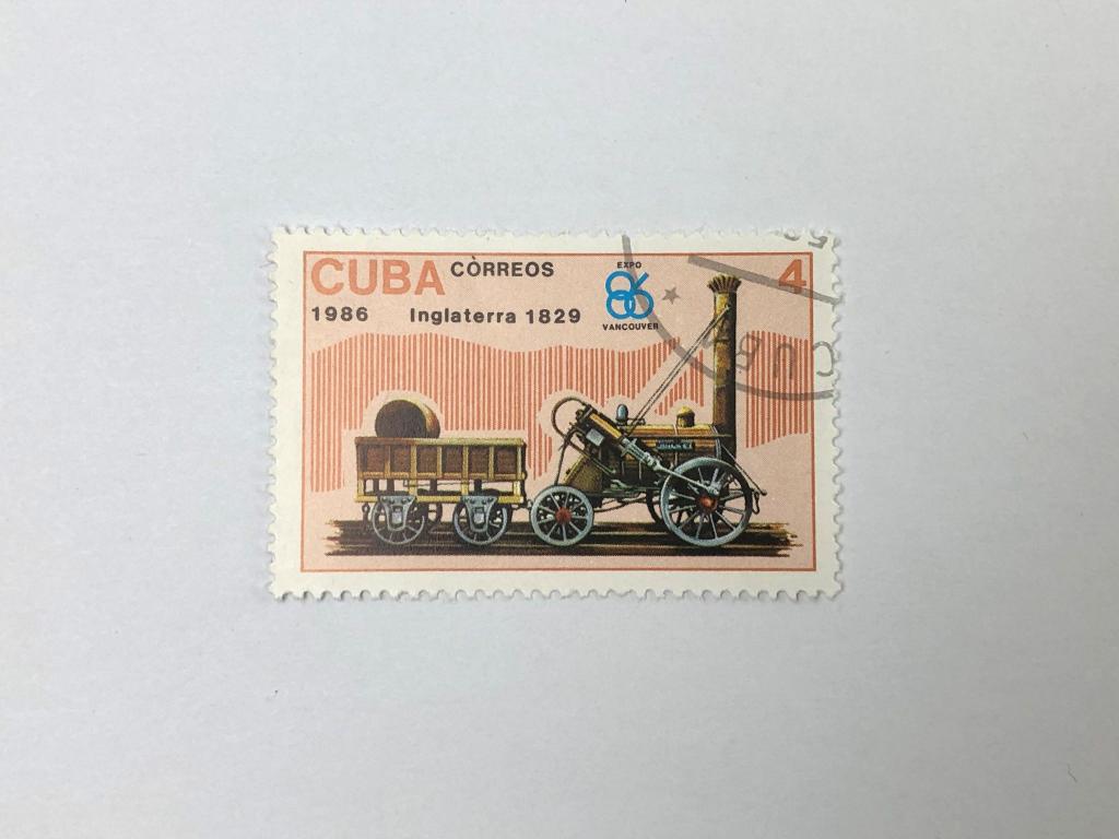 Поезда. Локомотивы. England 1829. Куба. 1986. Михель: CU 3018. Гашен