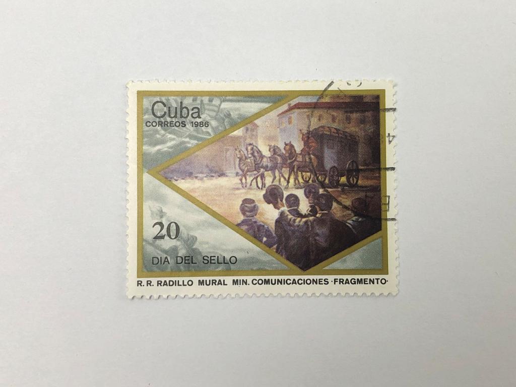 День печати. Почтовый дилижанс. Почта. Куба. 1986. Михель: CU 3014. Гашен