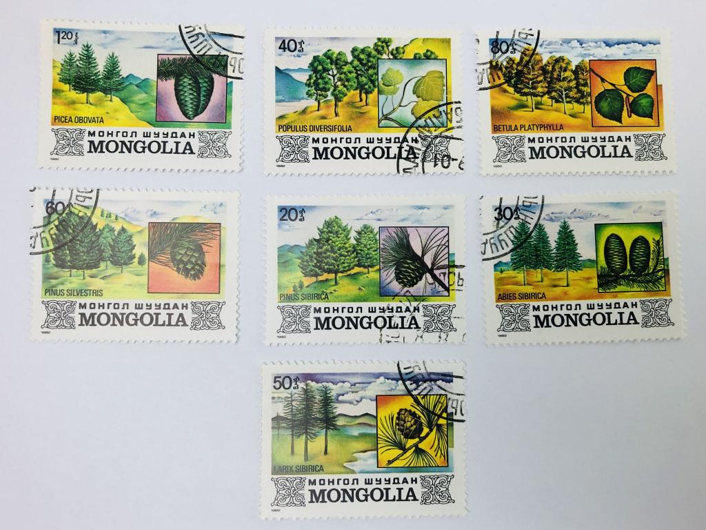 Деревья. Полная серия. Флора. Монголия. 1982. Михель: MN 1489-1495. Гашен