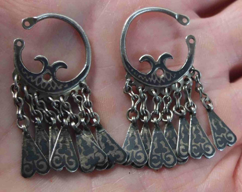 серебряные серьги старинные, серебро, чернение, пара, царская Россия