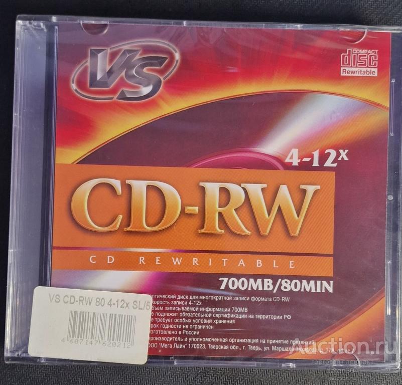 VS  CD-RW диски перезаписывающие. 5 шт новые,в упаковке.