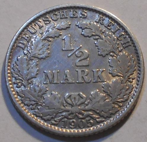 1/2 марки 1905 год германия серебро