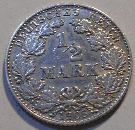 1/2 марки 1906 год германия серебро