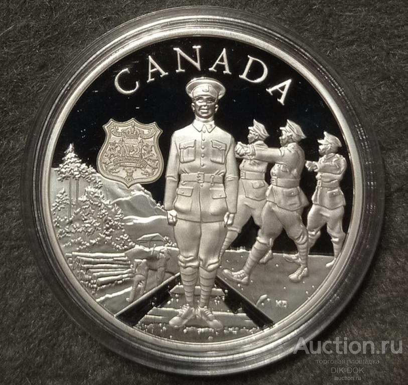 Канада 20 долларов 2023 г. Чёрная история. Строительный батальон. Пруф. Сертификат. Серебро.