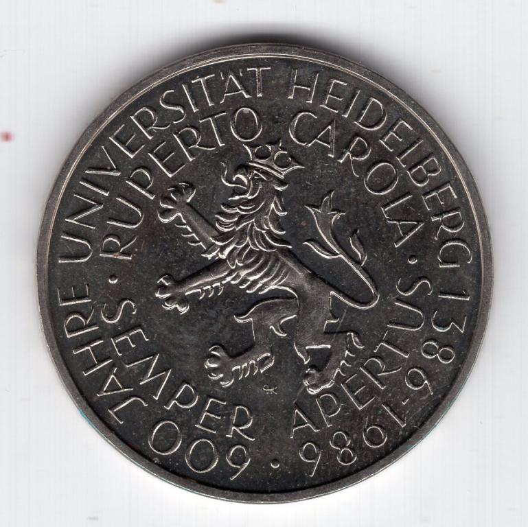 5 марок - Германия (ФРГ) - 1986 - 600 лет Гейдельбергскому университету - KM#164