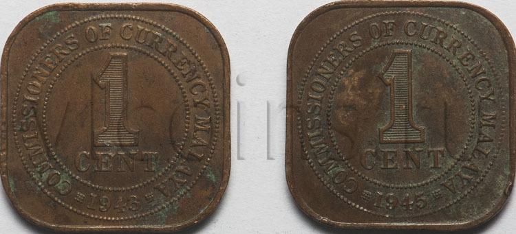 Малайя 1 цент 1943 1945 король Георг VI патина VF 76021