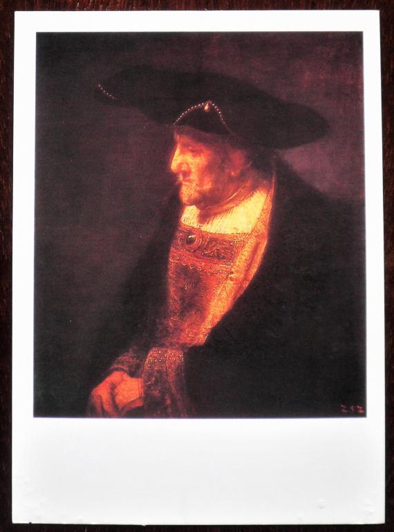 Открытка Рембрандт "Портрет мужчины с жемчугом на шляпе"