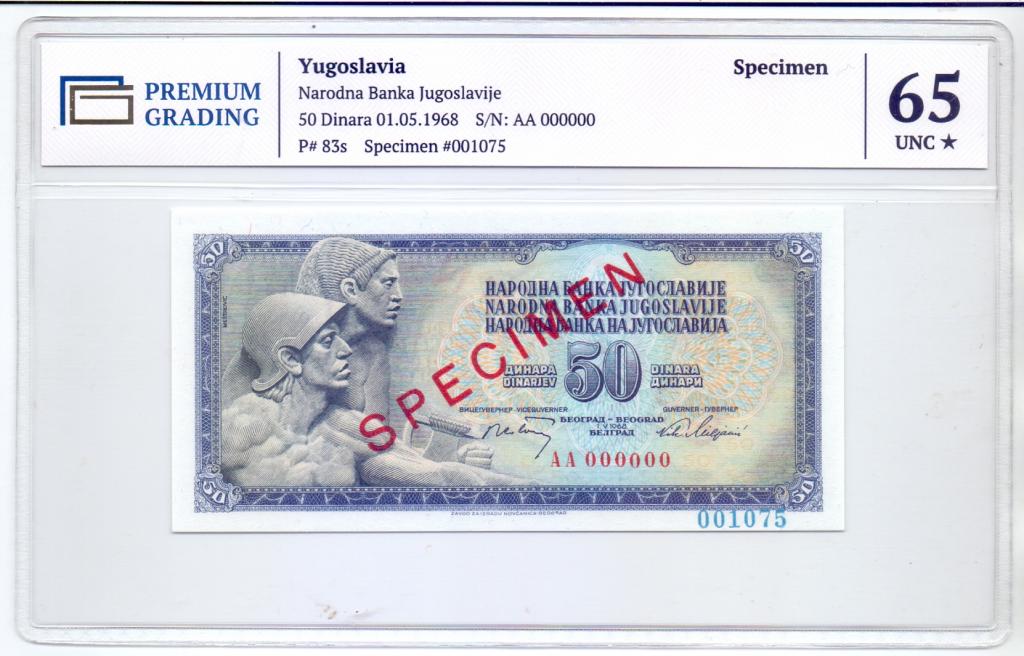 50 ДИНАР, 1968 ГОД, ЮГОСЛАВИЯ, ОБРАЗЕЦ, В СЛАБЕ 65 ГРЕЙД, UNC