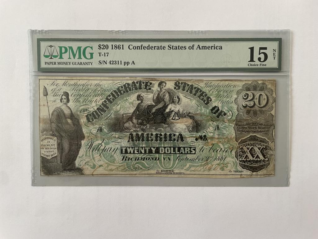 Конфедеративные Штаты Америки  20 долларов 1861 год.