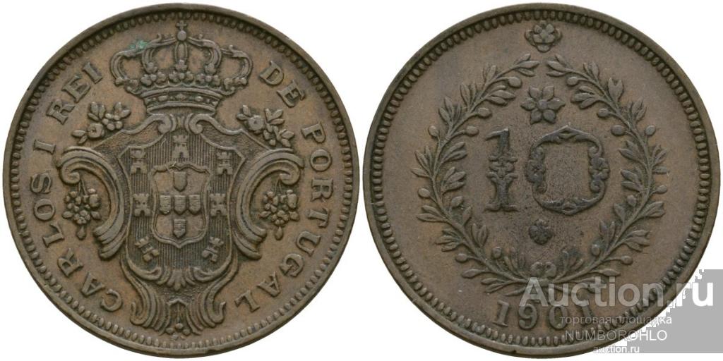 Азорские острова 10 реалов, 1901 XF