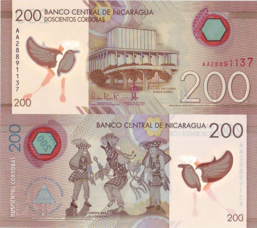 Никарагуа 200 кордоба 2022 P213b полимер unc